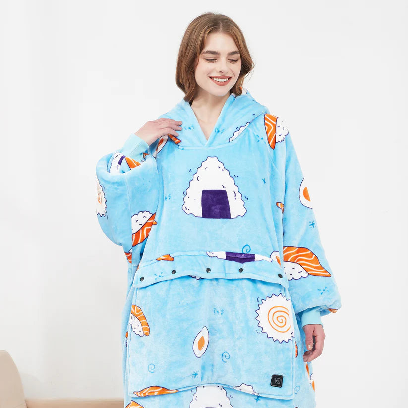 Heated Oversized Hoodie Blanket - Blue Sushi