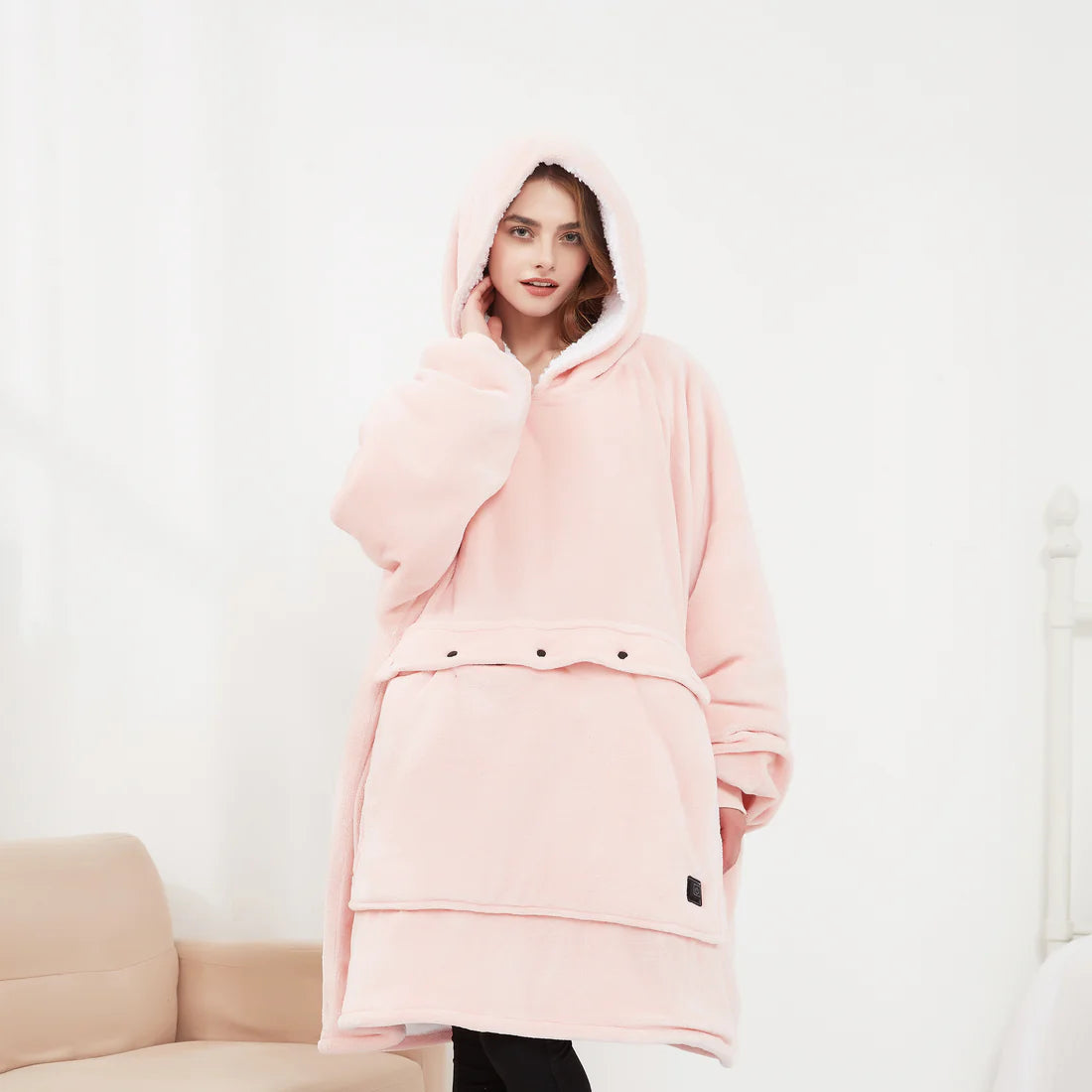 Heated Oversized Hoodie Blanket - Pink